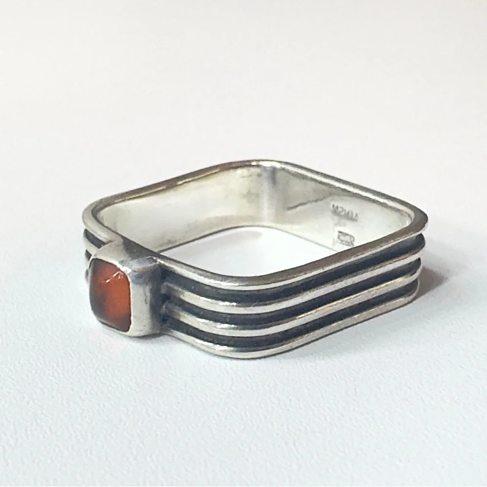 Sterling Silver 925 MNSN Square Amber Ring (6.5)